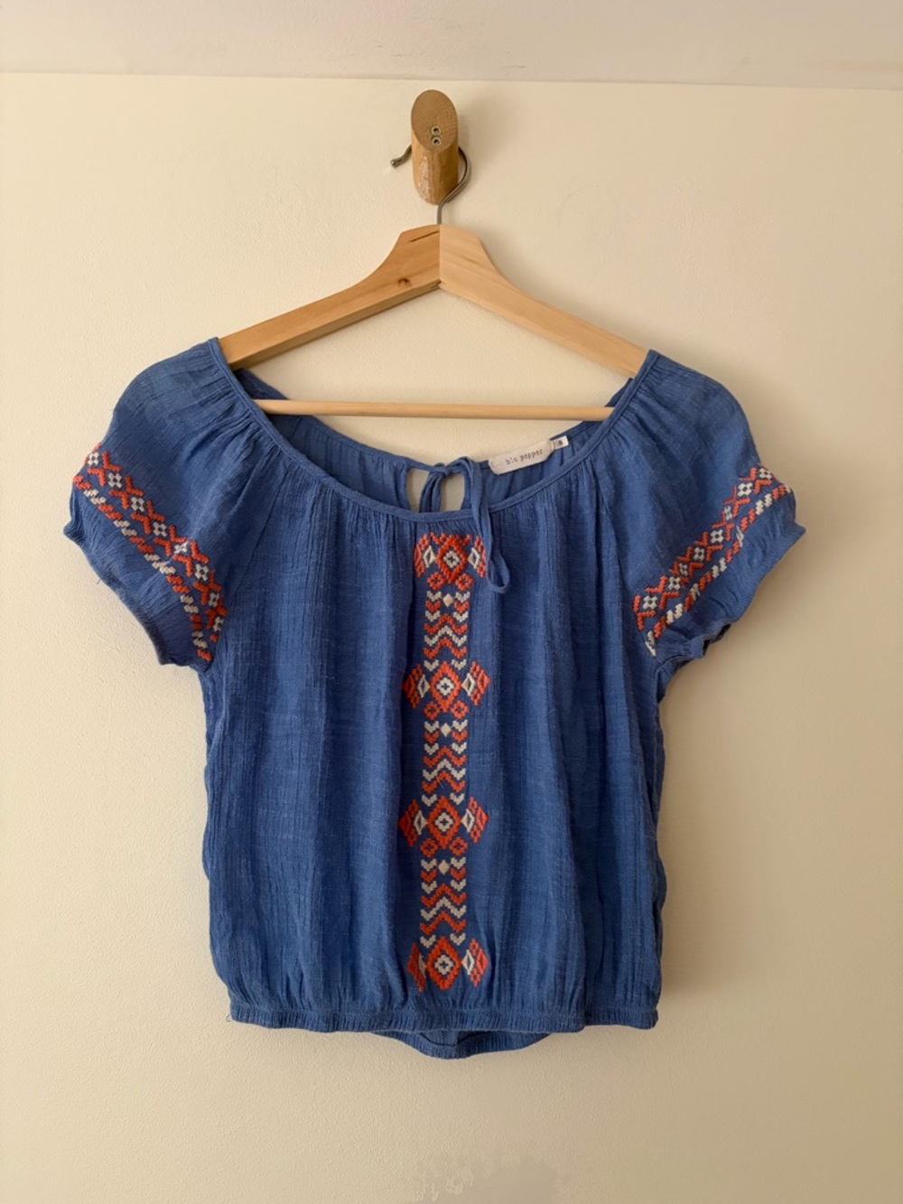 Blu Pepper Blue Embroidered Peasant Blouse